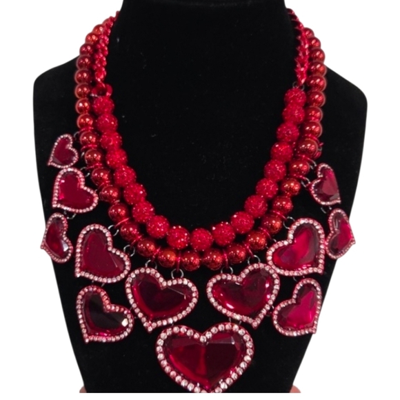 ❤️🔹️Betsey Johnson 🔹️Love Spell Multi Red Heart  Bracelet And Necklace Set - Picture 2 of 7